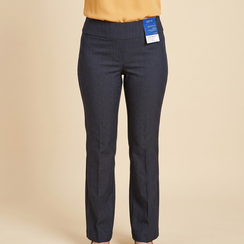 Apt. 9 Pants Womens M Long Bootcut Mid Rise Charcoal Denim Tummy Control NEW